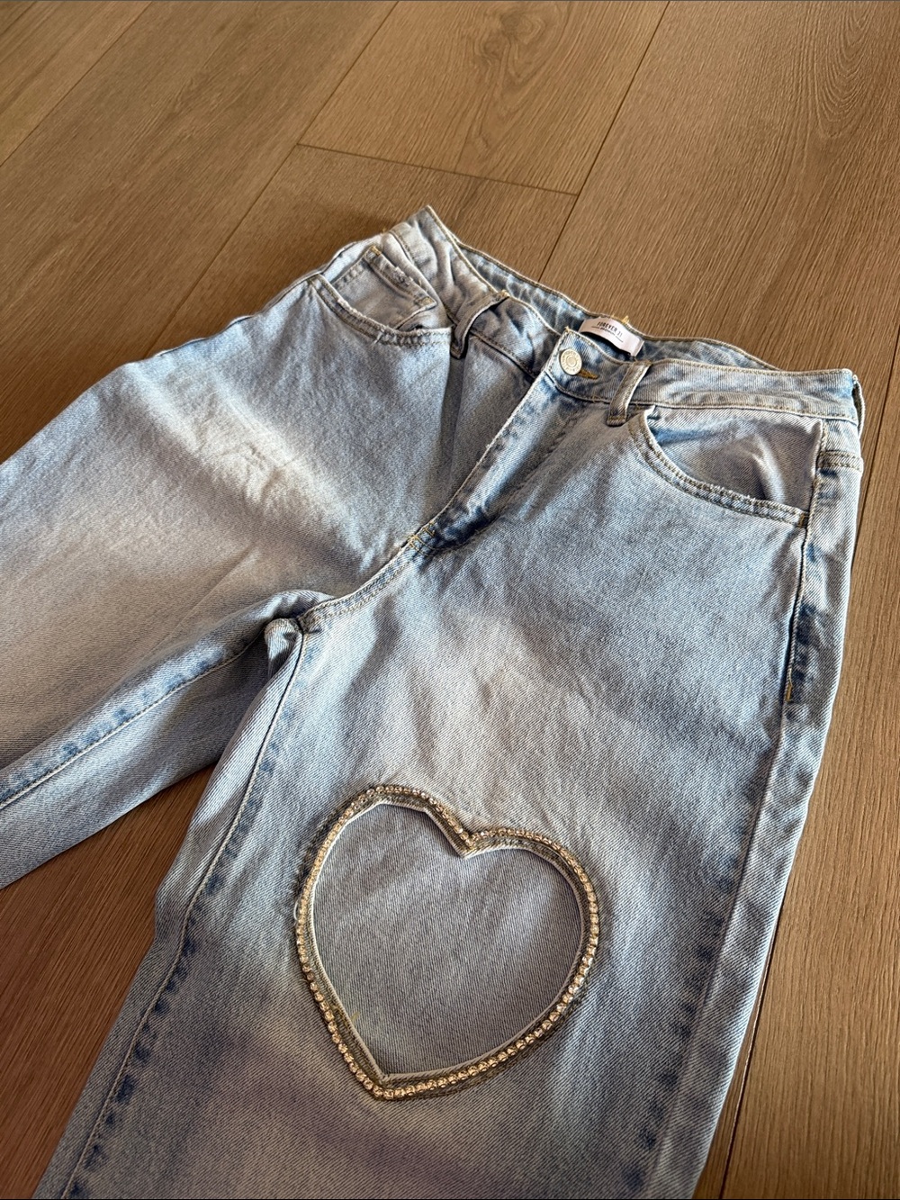 Forever 21 Light Blue Wide-Leg Jeans with Heart Patch